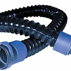 Blue flexible corrugated hose with blue end fittings (industrial/connection hose)