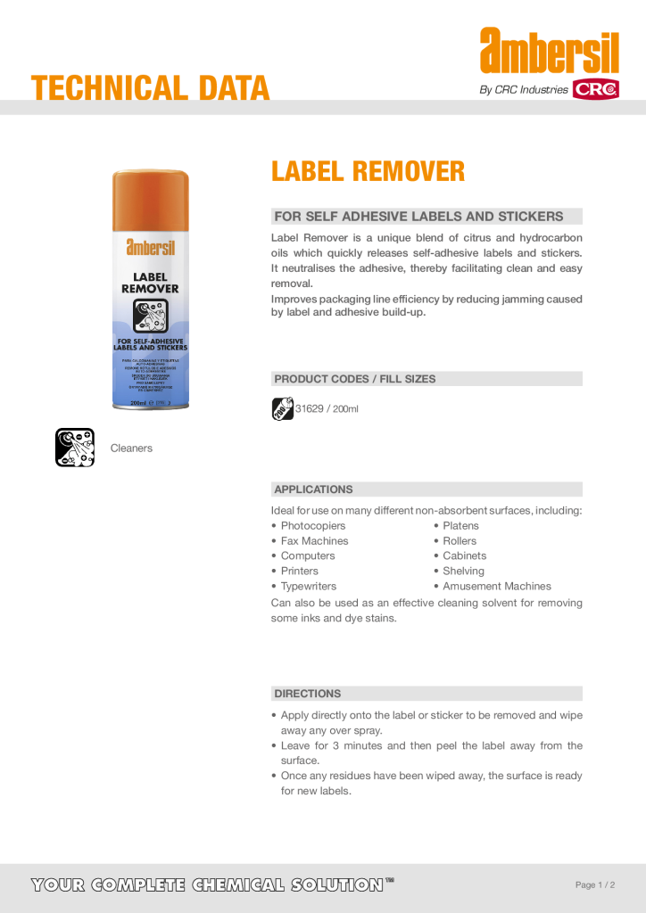 31629-AA Ambersil Label Remover 200ml