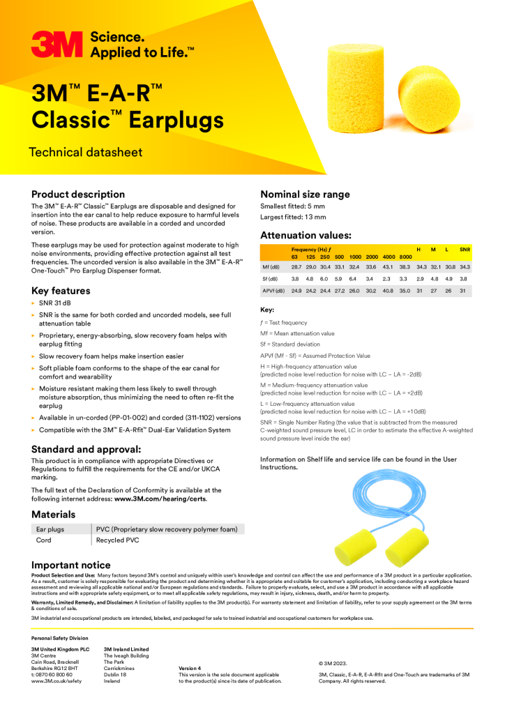 3M E.A.R CC-01-000 Classic Corded Ear Plug