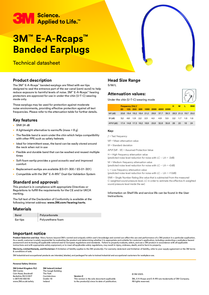 3M E.A.R EC-01-000 Cap Banded Ear Plug