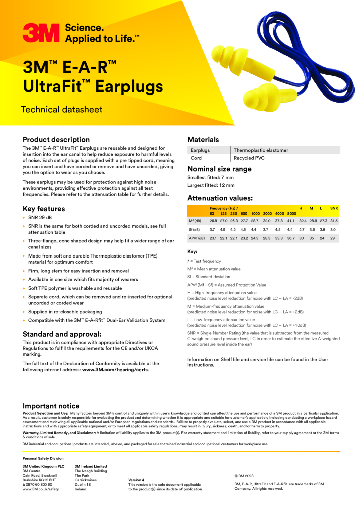 3M E.A.R UF-01-000S Ultrafit Corded Ear Plug