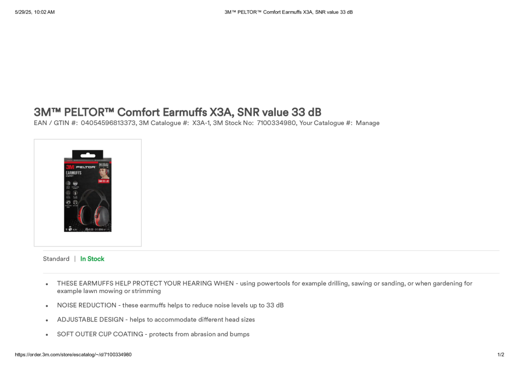 3M™ PELTOR™ Comfort Earmuffs X3A, SNR value 33 dB
