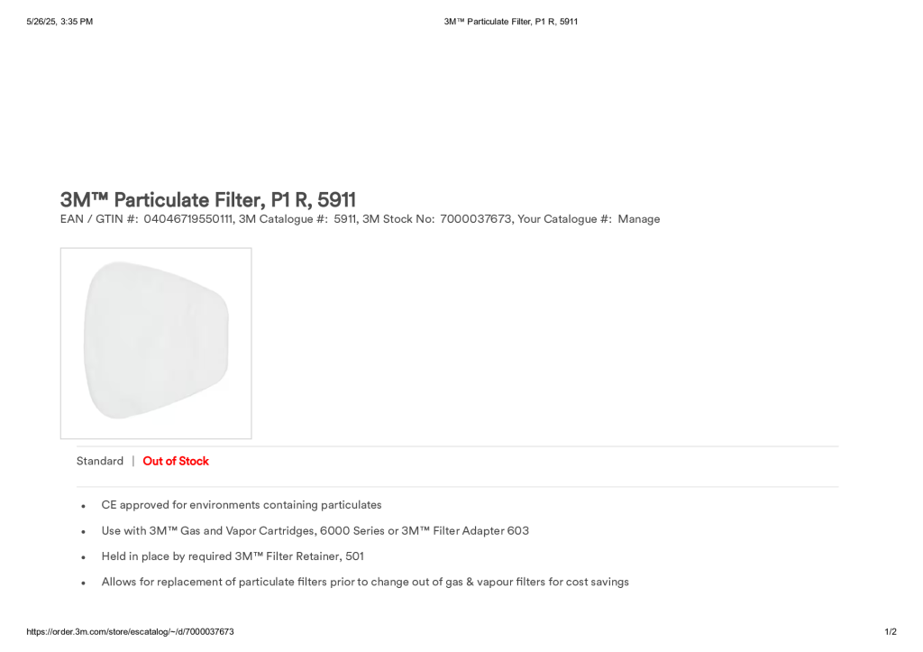 3M™ Particulate Filter, P1 R, 5911