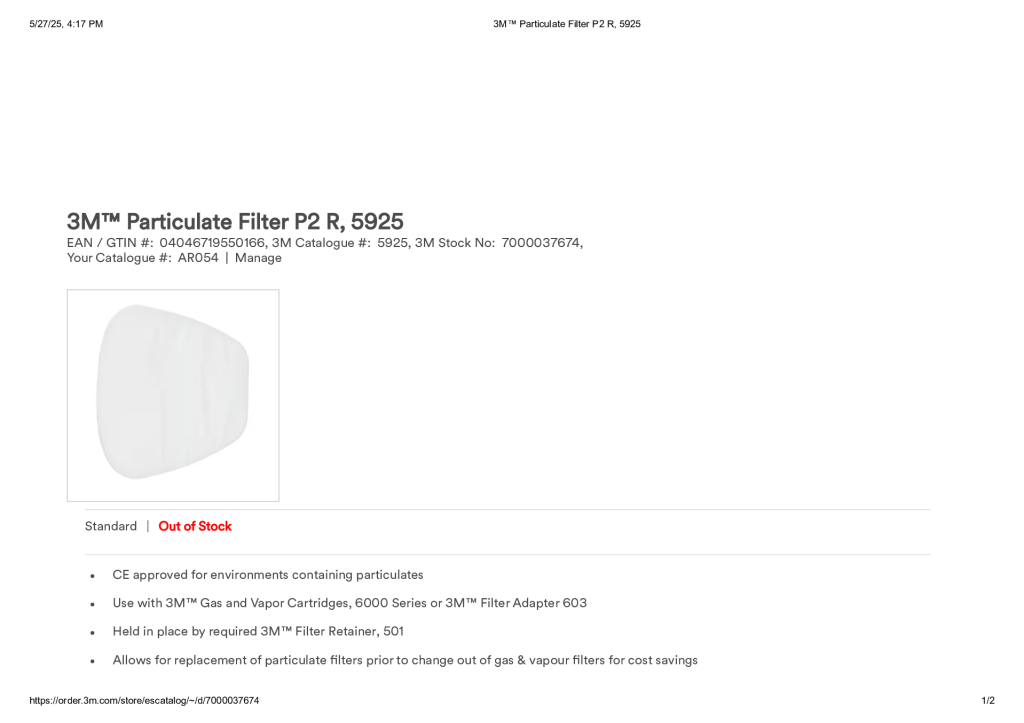 3M™ Particulate Filter P2 R, 5925