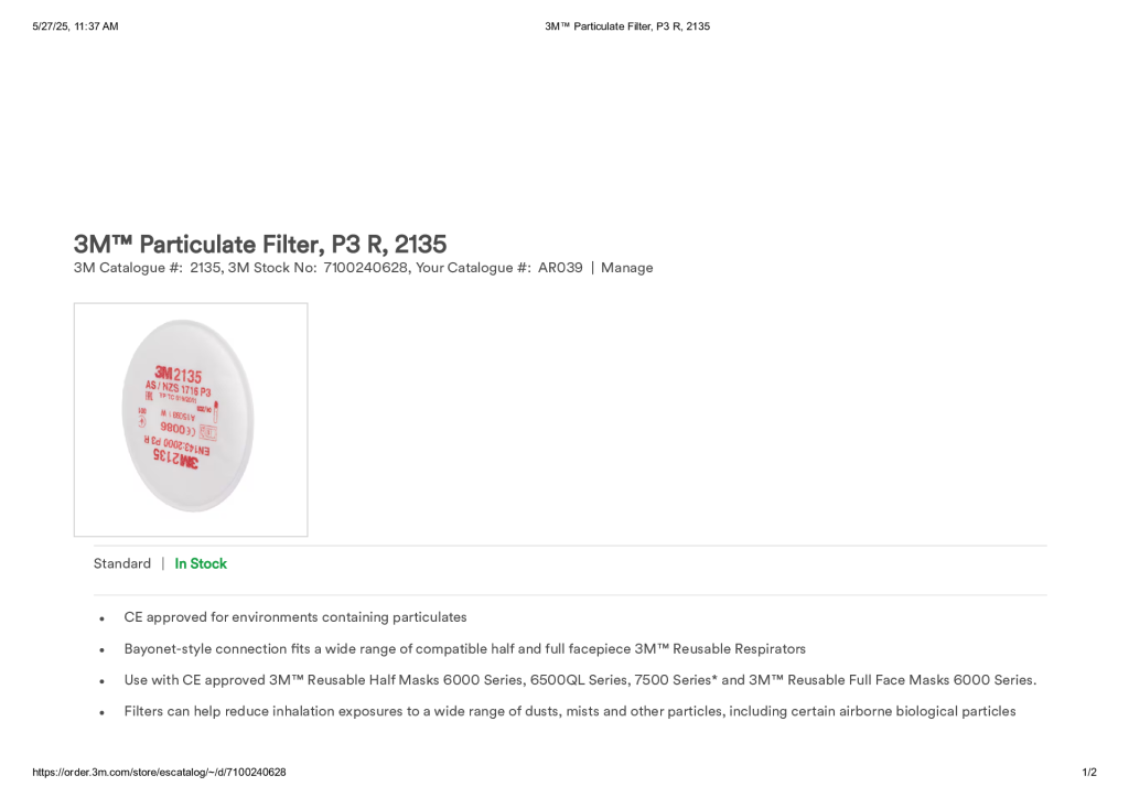 3M™ Particulate Filter, P3 R, 2135
