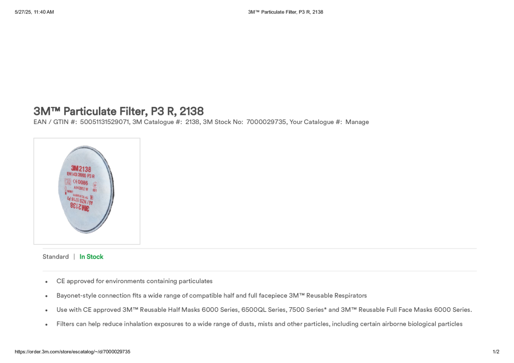 3M™ Particulate Filter, P3 R, 2138