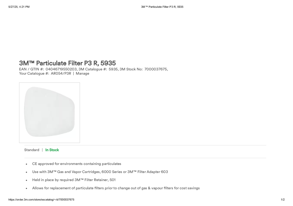 3M™ Particulate Filter P3 R, 5935