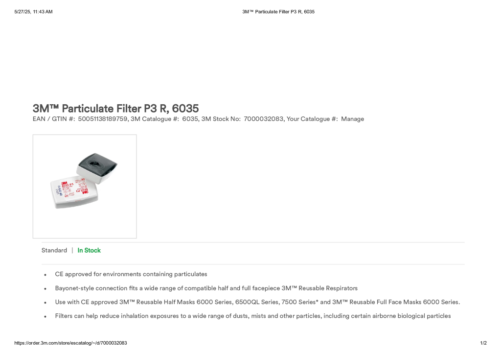3M™ Particulate Filter P3 R, 6035
