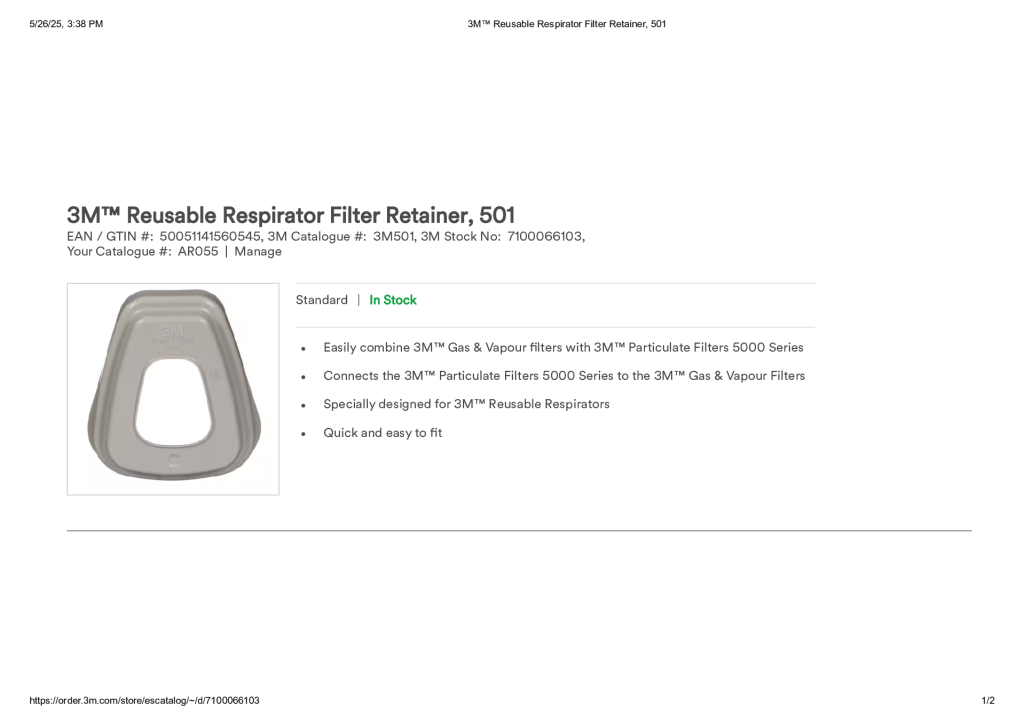 3M™ Reusable Respirator Filter Retainer, 501
