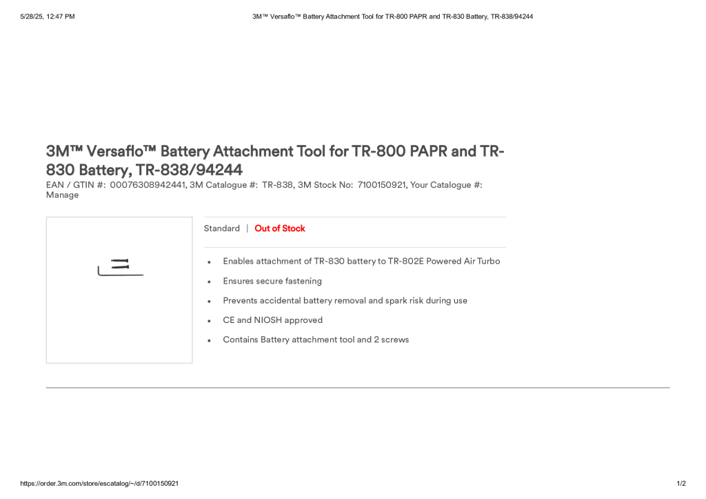 3M™ Versaflo™ Battery Attachment Tool for TR-800 PAPR and TR-830 Battery, TR-838_94244