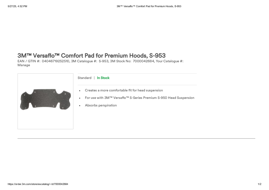 3M™ Versaflo™ Comfort Pad for Premium Hoods, S-953