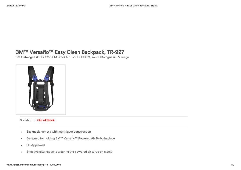 3M™ Versaflo™ Easy Clean Backpack, TR-927