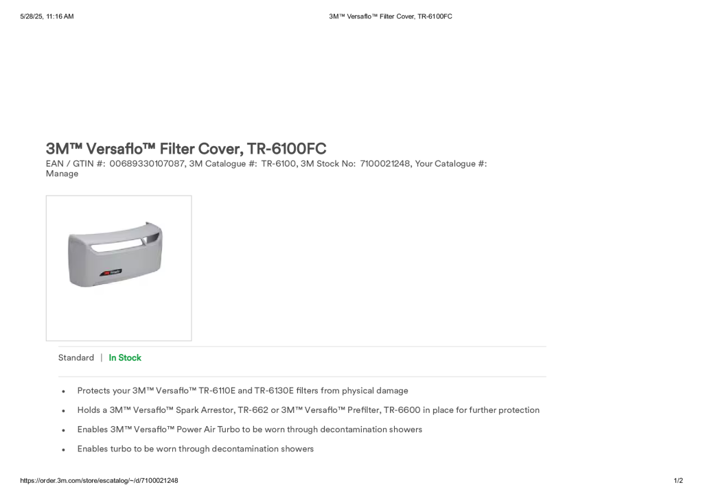 3M™ Versaflo™ Filter Cover, TR-6100FC