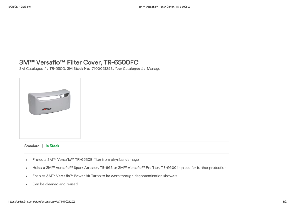 3M™ Versaflo™ Filter Cover, TR-6500FC