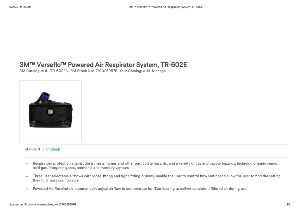 3M™ Versaflo™ Powered Air Respirator System, TR-602E