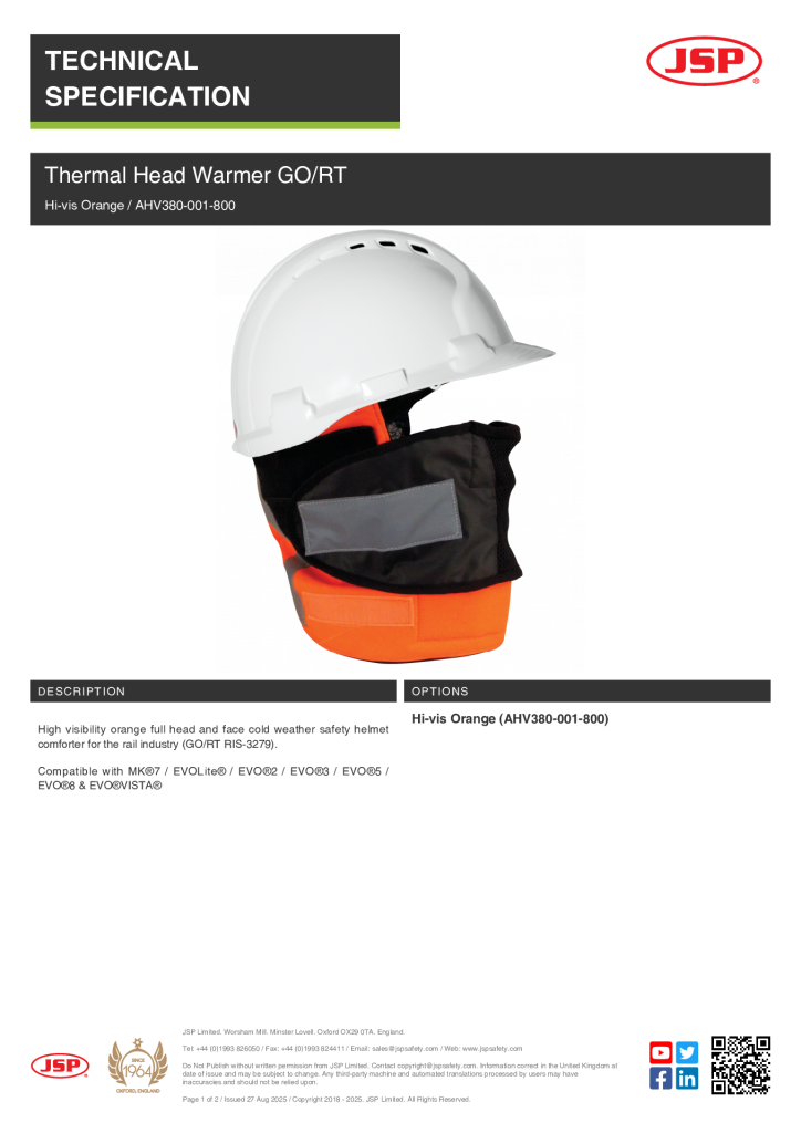AHV380-001-800 Hi vis Orange Cold Weather Warmer SPEC