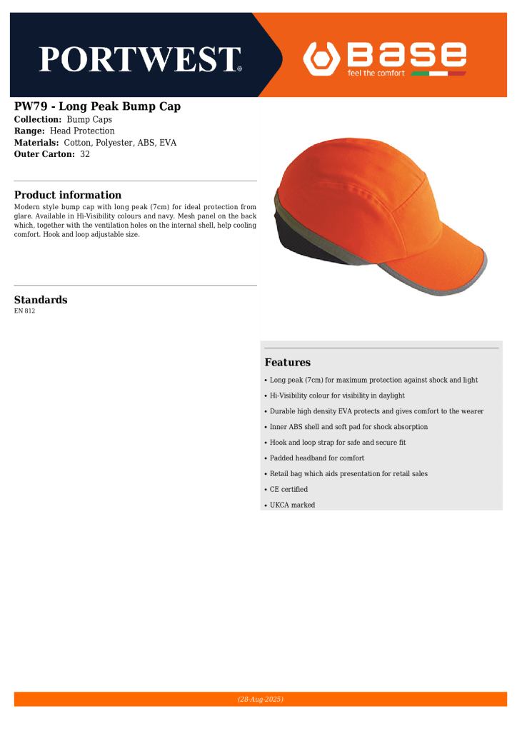 BPW79 Safety Baseball Bump Cap Orange