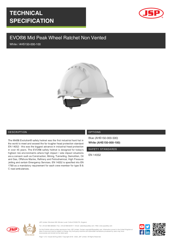 EVO8 AHS150-000-100 White Helmet SPEC