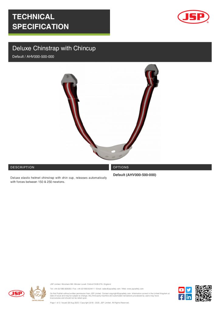 JSP AHV000-500-00 Deluxe Chin Strap with Cup Spec