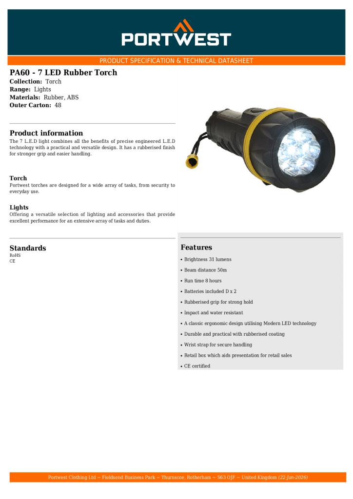 PA60 7 Led Rubber Torch