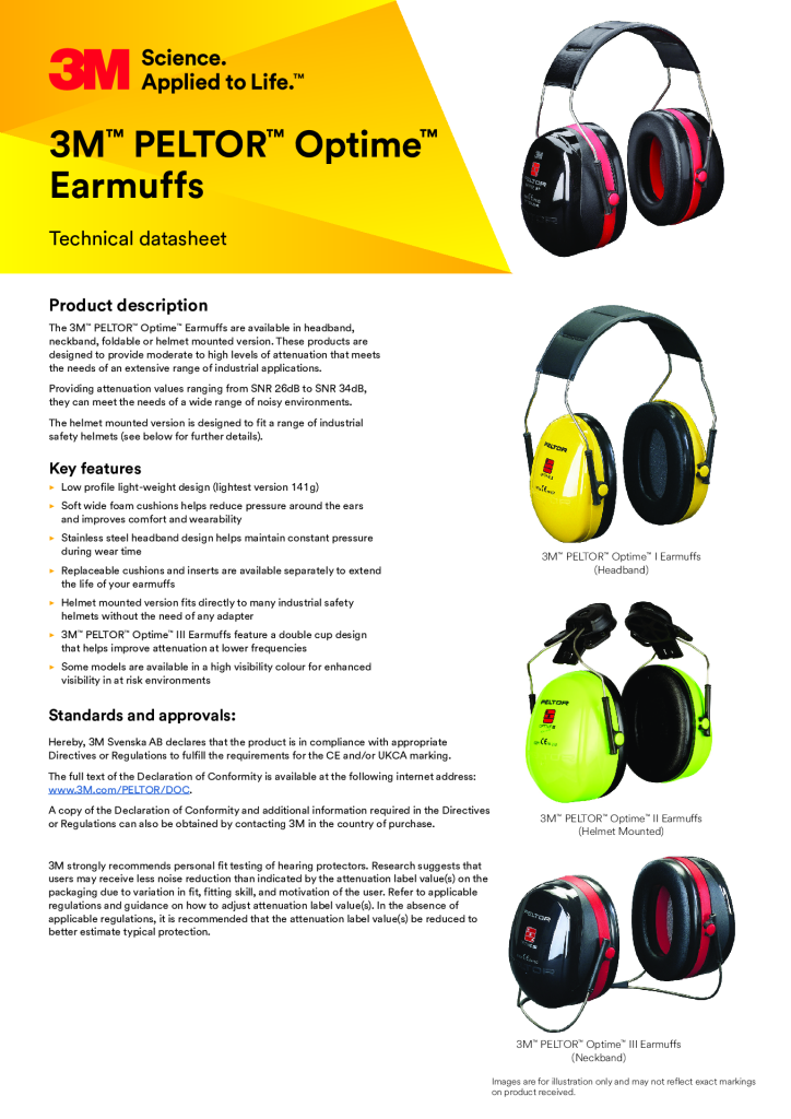 Peltor H510P3E Optime 1 Helmet Attachment Ear Muff