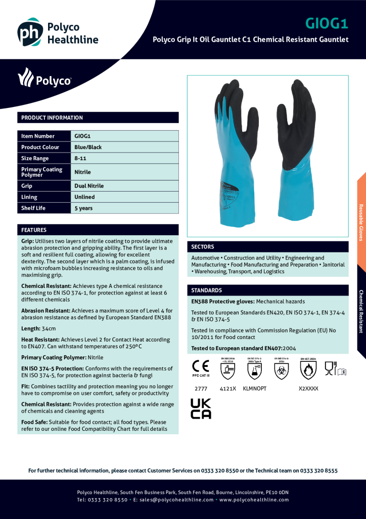 Polyco Grip It Oil Gauntlet C1 Spec