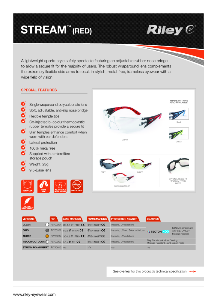 Riley RLY00201 Stream Black Red Clr Safety Glasse