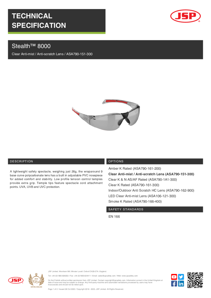 Stealth 8000 Clear Anti-Mist Glasses