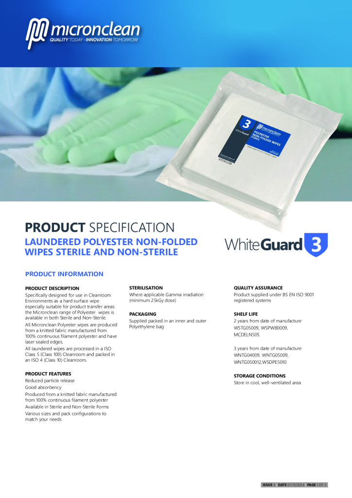 True Guard 9×9 Polyester Clean Room Wipe 120grms Spec
