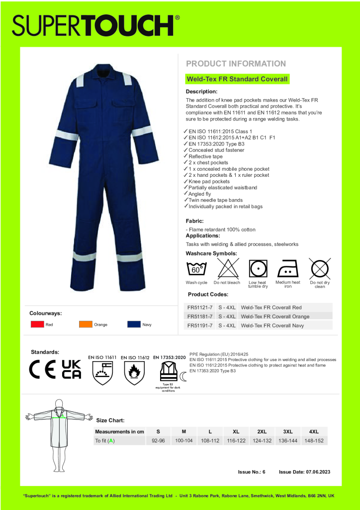 FR51191 Weld-Tex FR Coverall Spec