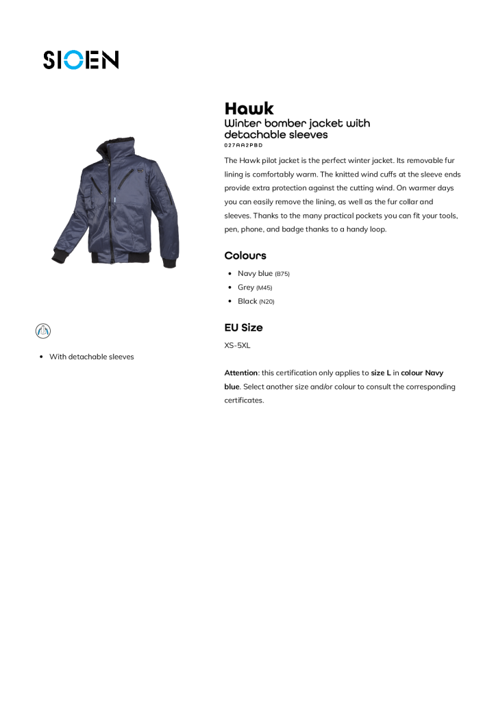 027A.N20 Hawk Pilot Jacket Detach Sleeve