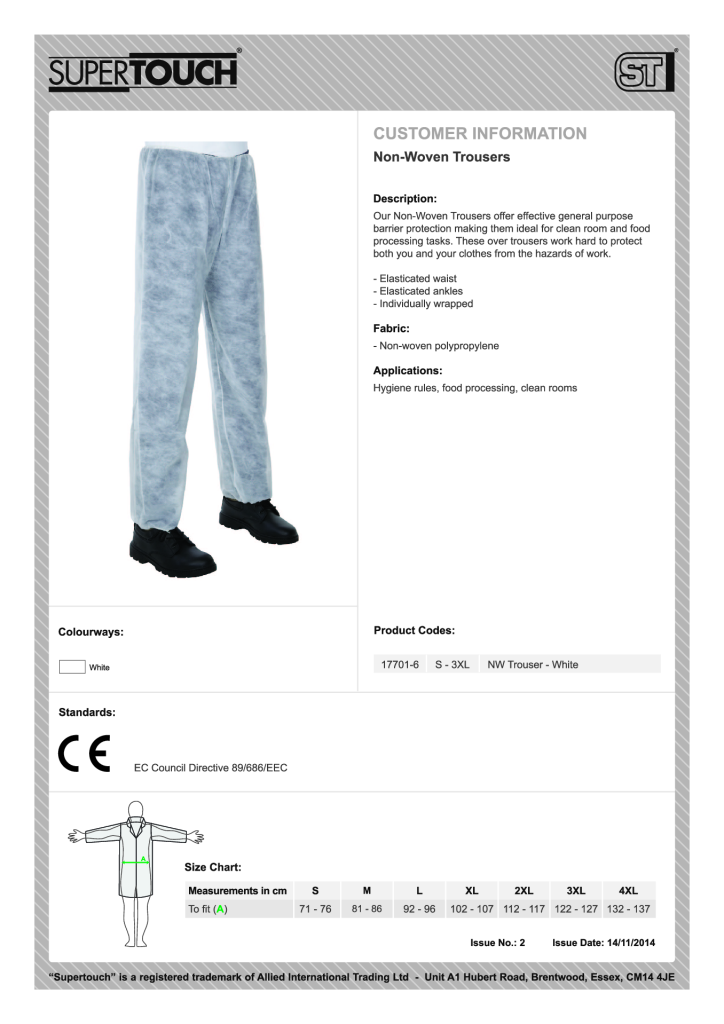 17703 Non Woven Disposable Trouser