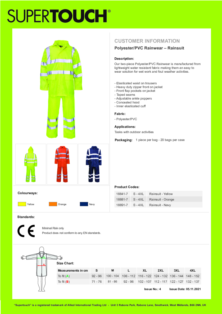 18841 Hi Vis Rainsuit