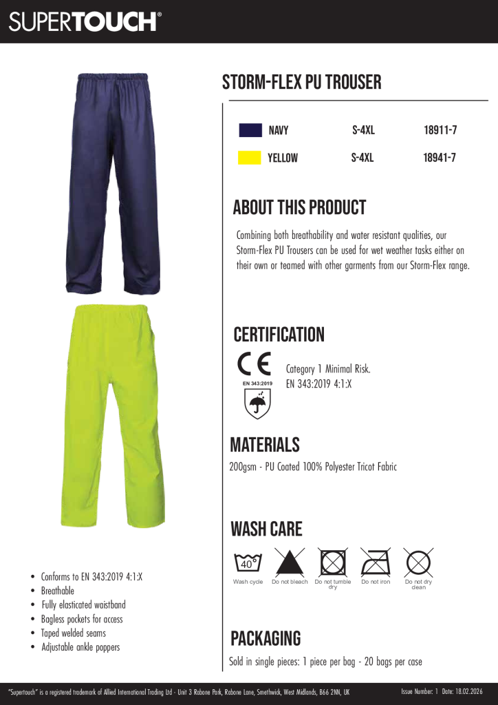 19411 Storm Flex PU Navy Trouser