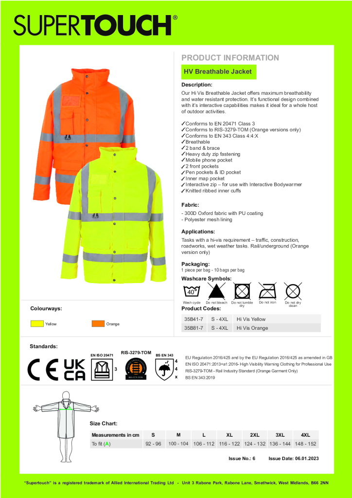 35B Hi vis Breathable Jacket