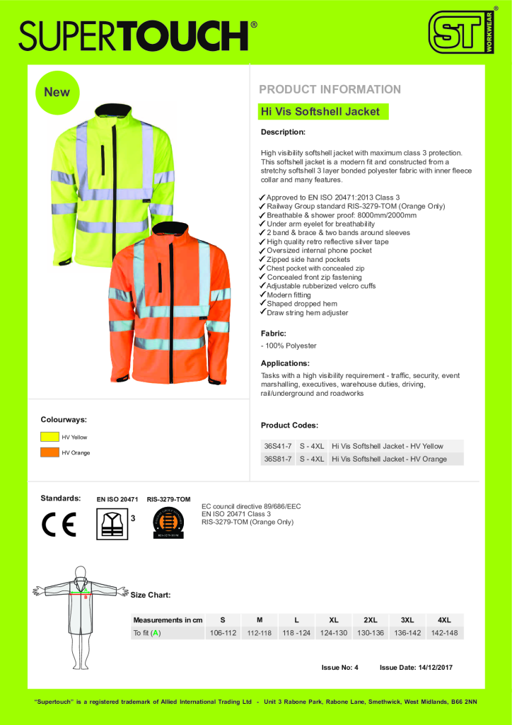 36S41 Hi Vis Soft Shell Jacket