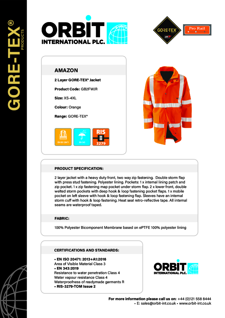 Amazon Hi-Vis 2 Layer GORE-TEX Jacket Orange