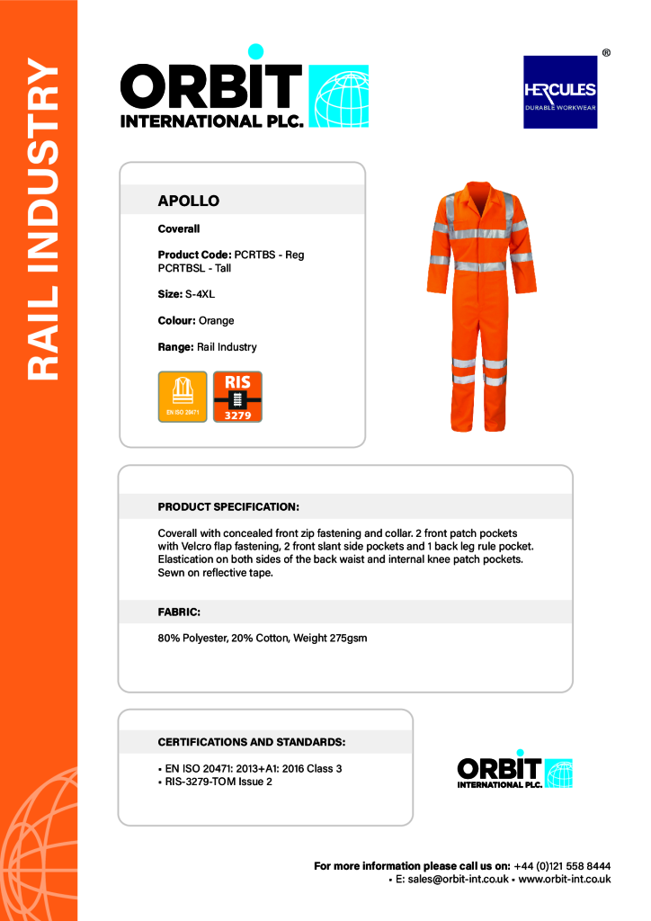 Apollo PCRTBS Hi Vis Orange Coverall