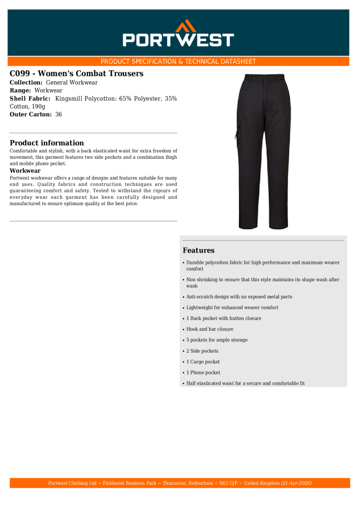 C099 Ladies Combat Navy Trousers