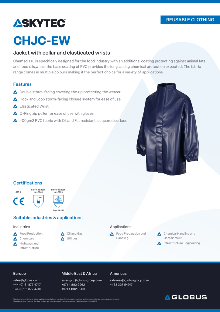 CHJC-EW Chemsol HG Jacket with collar, zip front