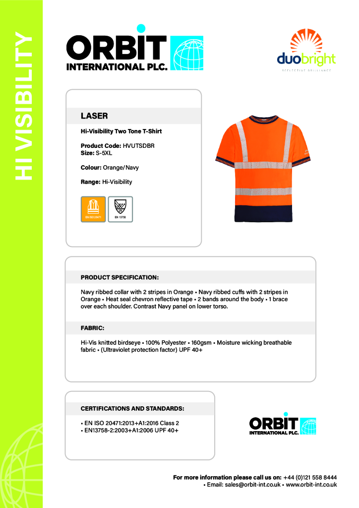Laser Hi-Visibility Two Tone T-Shirt Orange