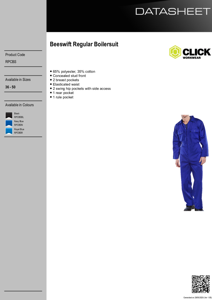 RPCBSR Polycotton Boilersuits