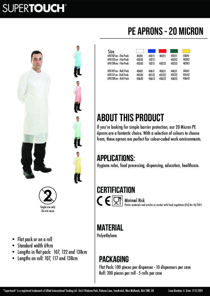 Disposable Aprons 20 Micron flat