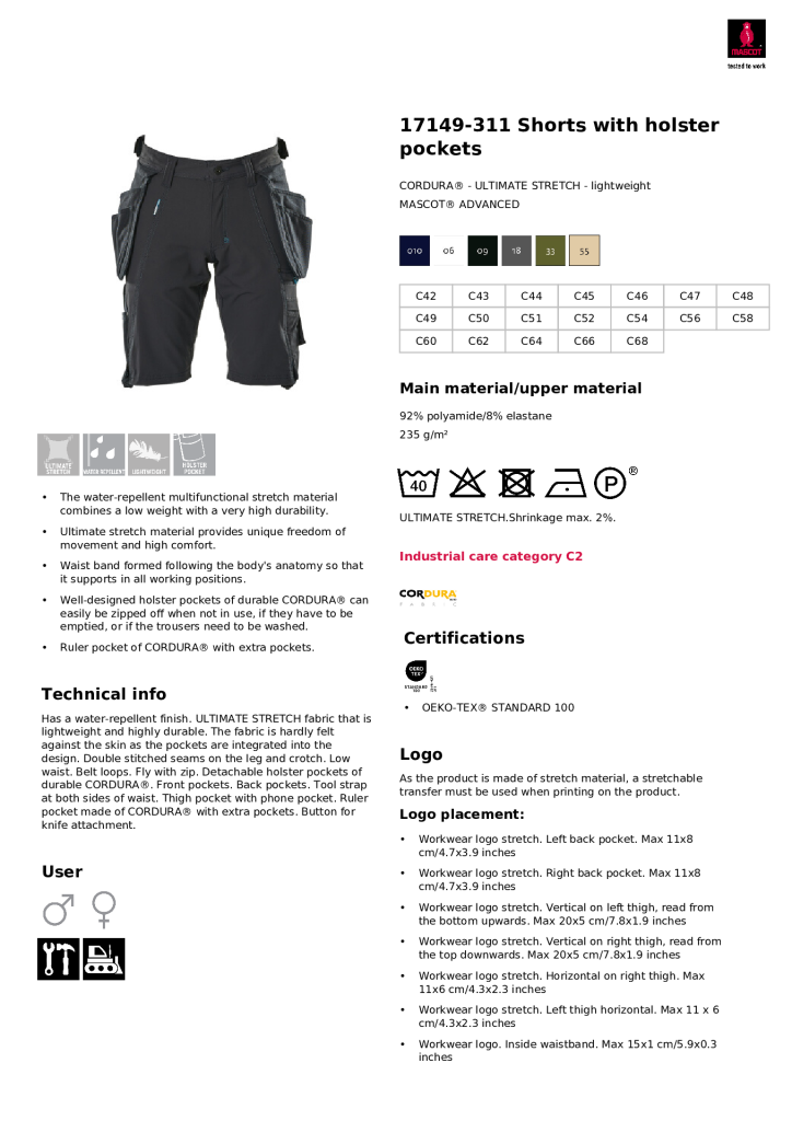 Mascot 17149-311 Shorts Holster Pkts