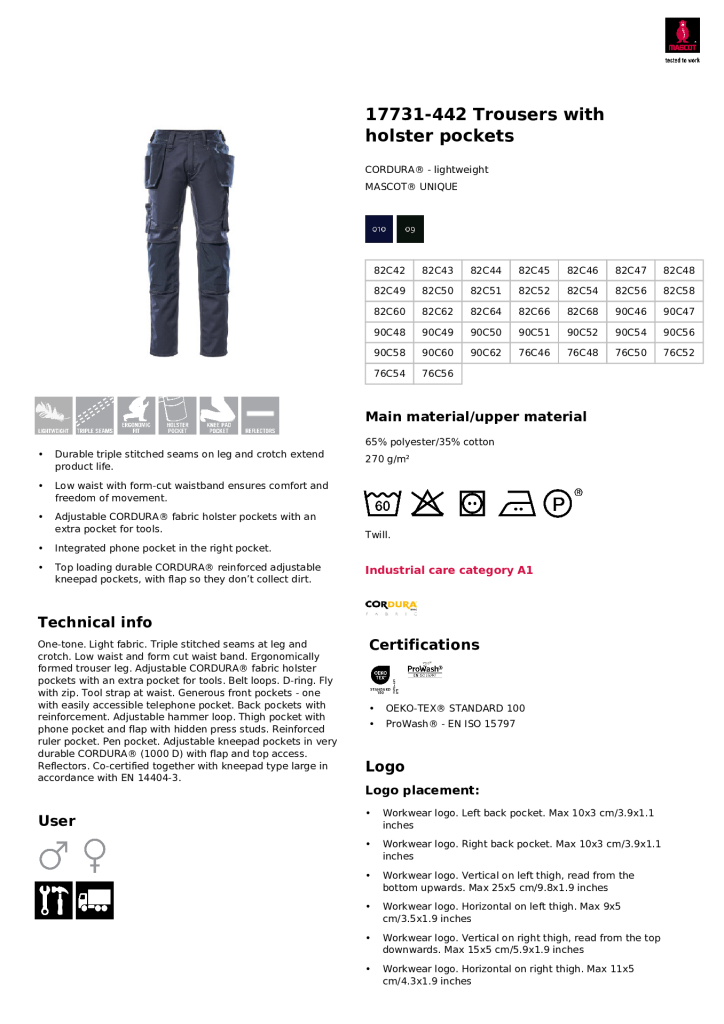 Mascot 17731-442-09 Holster Pocket Trs