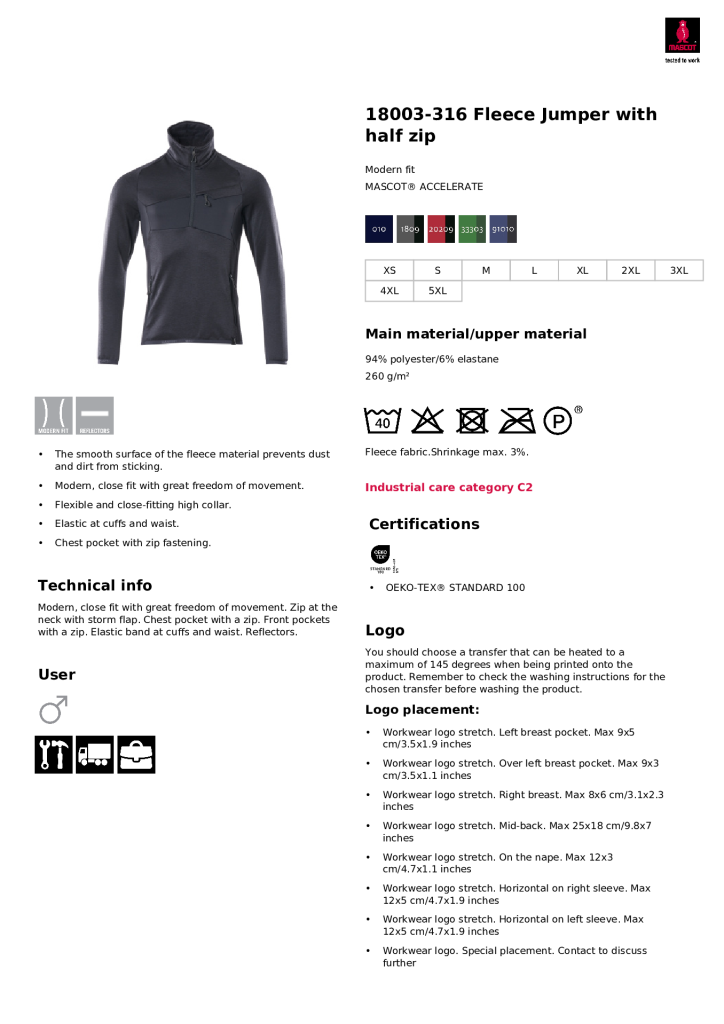Mascot 18003-316-010 Fleece Half Zip