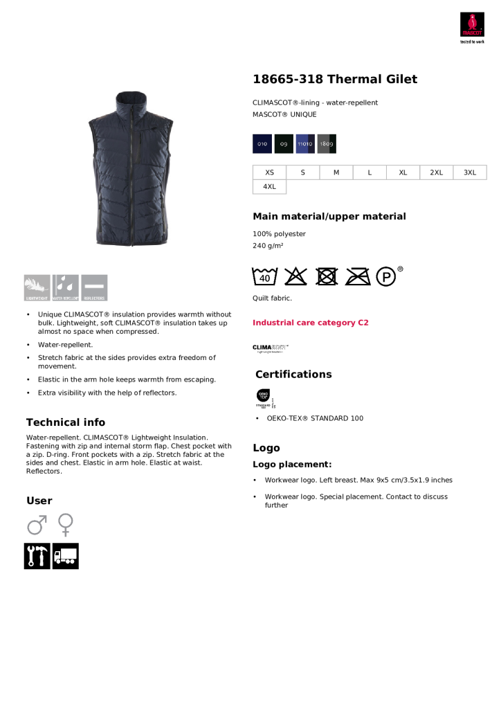 Mascot 18665-318 Thermal Gilet Climascot