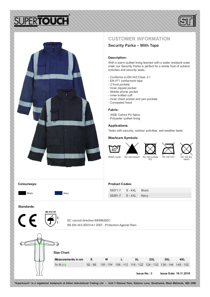 Navy 59291 Hi Vis Parka Jacket