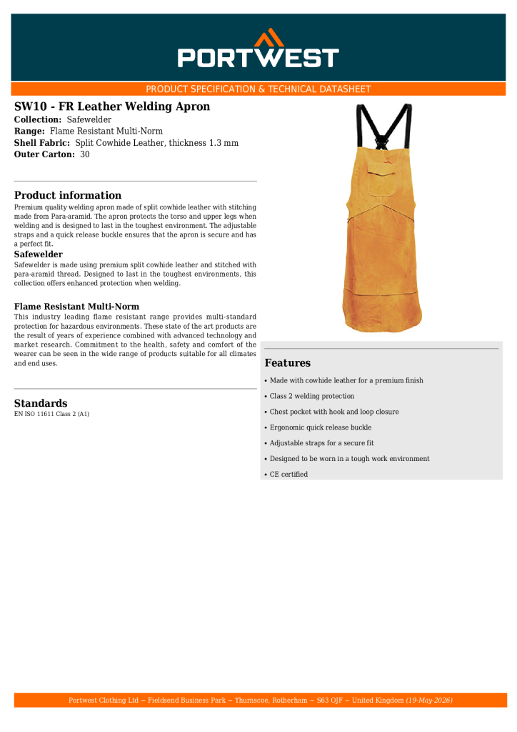 SW10 Leather welding apron